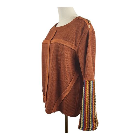 NEW POL Oversized Small Orange Sweater Multi Colored Striped Long Sleeves BOHO - Picture 5 of 14